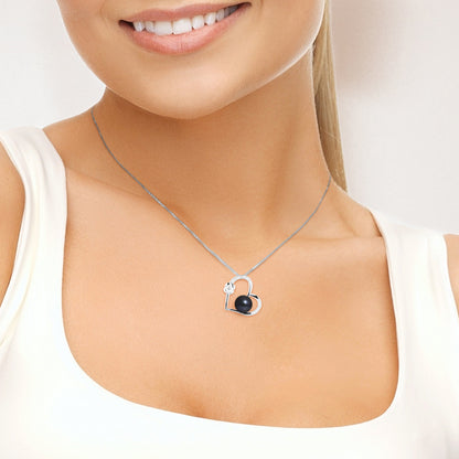 PERLINEA- Collier Love- Perle de Culture d'Eau Douce- Diamètre 9-10 mm Black Tahiti- Bijou Femme- Argent 925 Millièmes