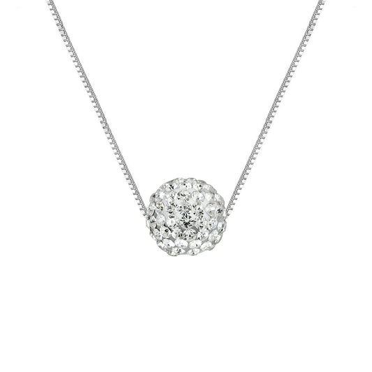 Collier  "Pure WHITE" orné d'une Boule Pendentif entièrement sertie de Véritable Cristal Blanc