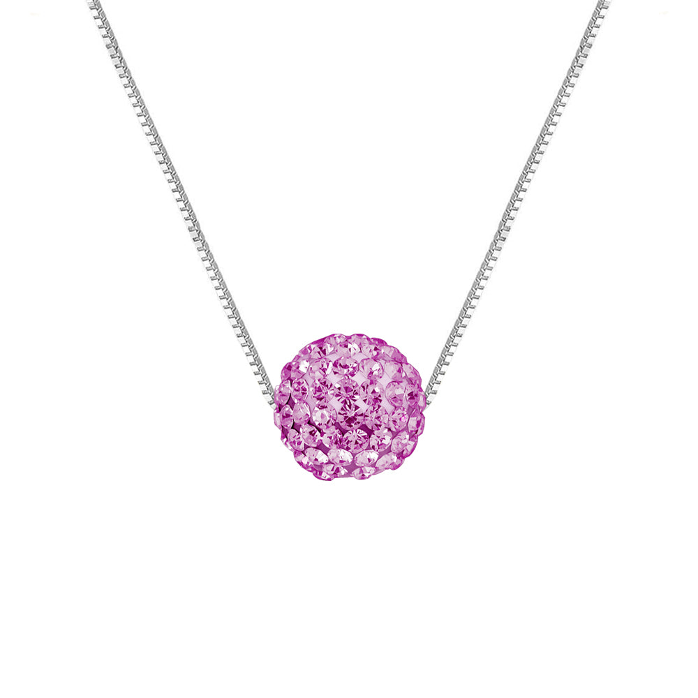 Collier Argent 925 Millièmes orné d'une Boule Pendentif entièrement sertie de Véritable Cristal Rose