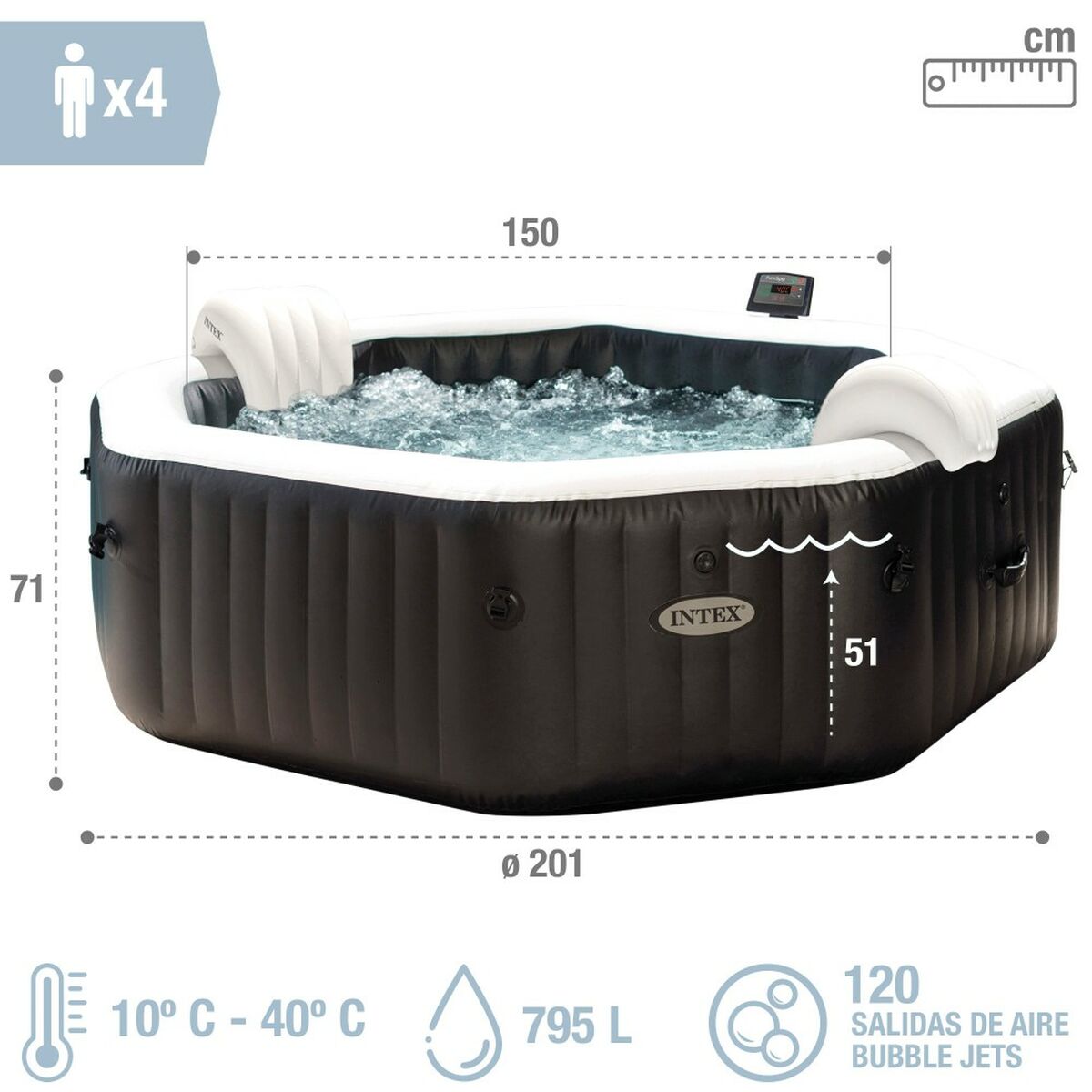 Spa gonflable Intex 201 x 71 x 201 cm 795 L