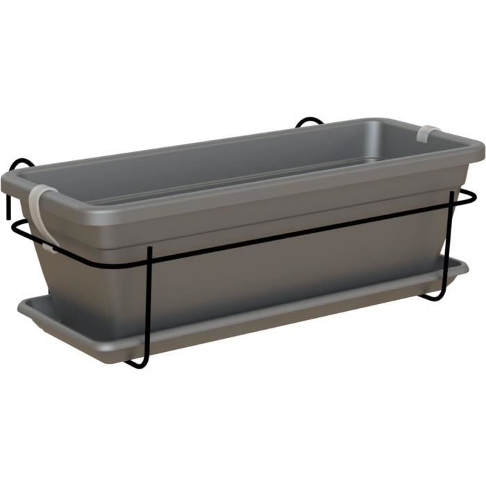 ARTEVASI - Kit balcon Jardinière venezia 50cm anthracite 50 x 19,5 x h16,3 cm - 1,13l