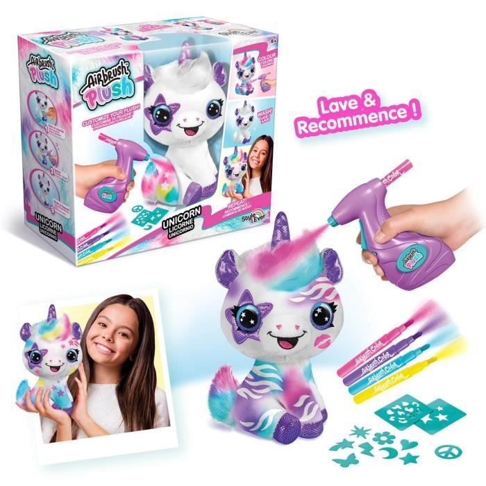 Peluche Air brush Licorne a personnaliser - Peluche spray art avec feutres et pochoirs - OFG228 - Canal Toys