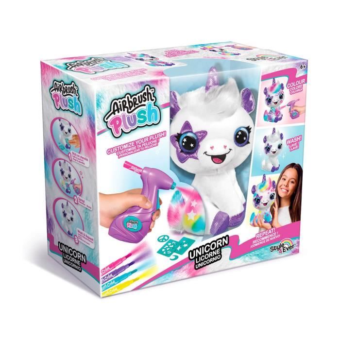 Peluche Air brush Licorne a personnaliser - Peluche spray art avec feutres et pochoirs - OFG228 - Canal Toys