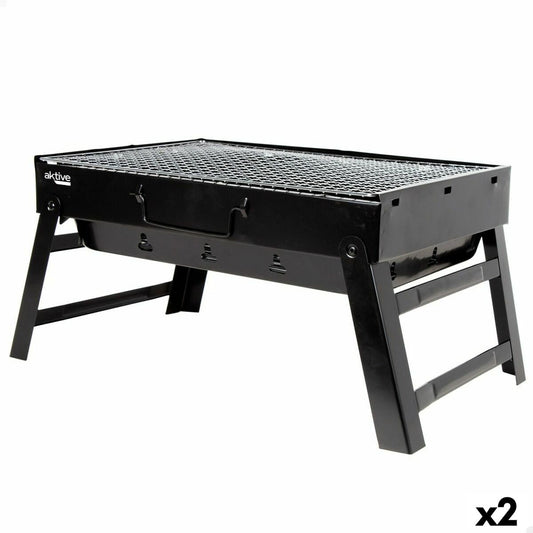 Barbecue Portable Aktive Rectangulaire Noir 50 x 23 x 30 cm (2 Unités)