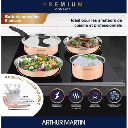 Batterie de cuisine 6 pièces - ARTHUR MARTIN - AM516GT - 3 couches triple action - Tous feux dont induction