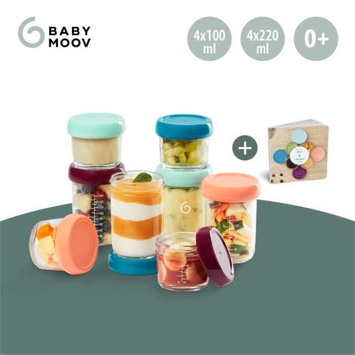 Babymoov Babybols en verre - Multiset - Pots de conservation hermétiques 4x100 ml + 4x220 ml