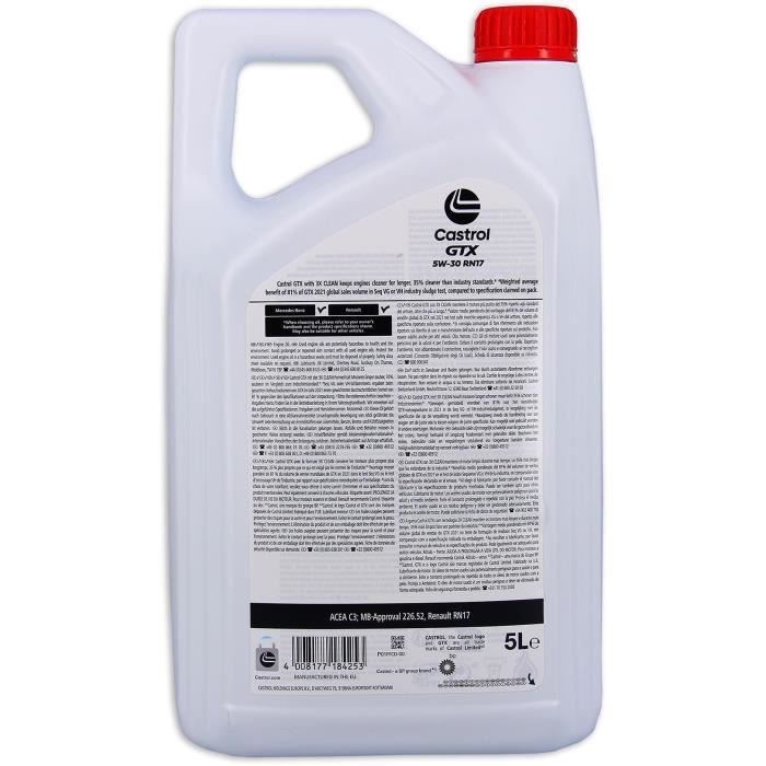 Huile moteur - CASTROL - GTX 5W-30 RN17 - 5L