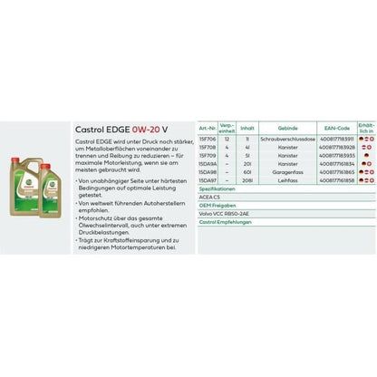 Huile moteur - CASTROL - EDGE 0W-20 V - 1L