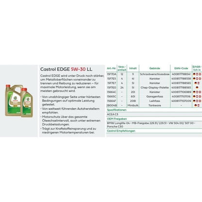 Huile moteur - CASTROL - EDGE 5W-30 LL - 1L