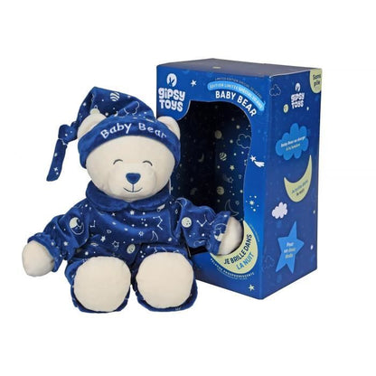 Gipsy Toys - Baby Bear Glow In The Dark - Peluche Pour Enfant - Brille Dans La Nuit - Vendue en Boîte Cadeau - 24 cm - Bleu - Beige