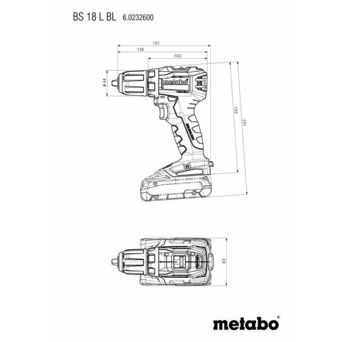 Perceuse visseuse brushless sans fil 18V 55Nm mandrin 13mm+ 2 batteries 2Ah + chargeur + Metabox145 - METABO - BS 18 L BL