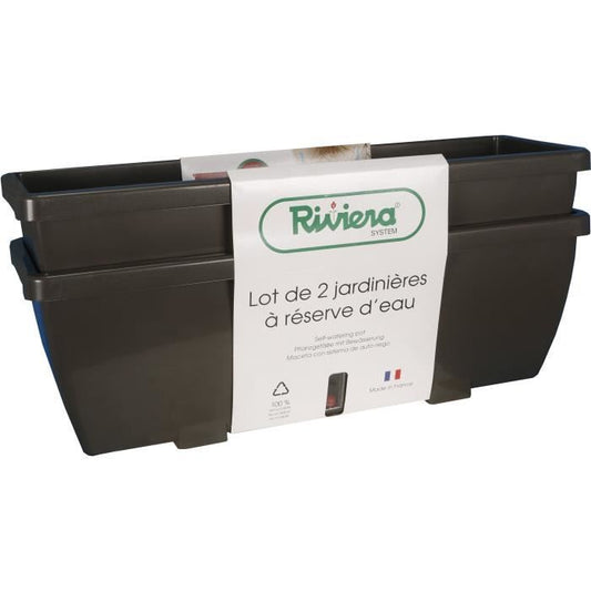 Bac a fleurs RIVIERA EVA - Lot 2 jardinieres - Plastique - 57 cm - Gris