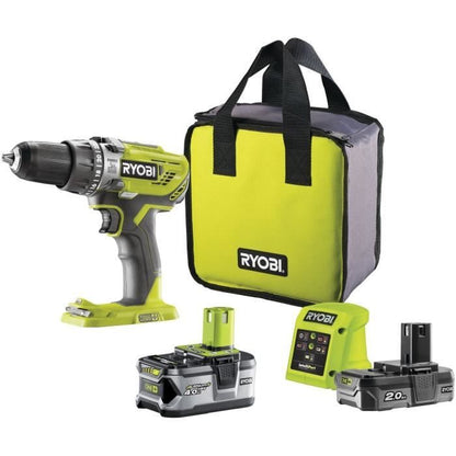 Perceuse-visseuse a percussion 50Nm Ryobi ONE+ avec 2 batteries 2Ah et 4Ah + chargeur + sac + 1 embout double vissage - R18PD3-242S