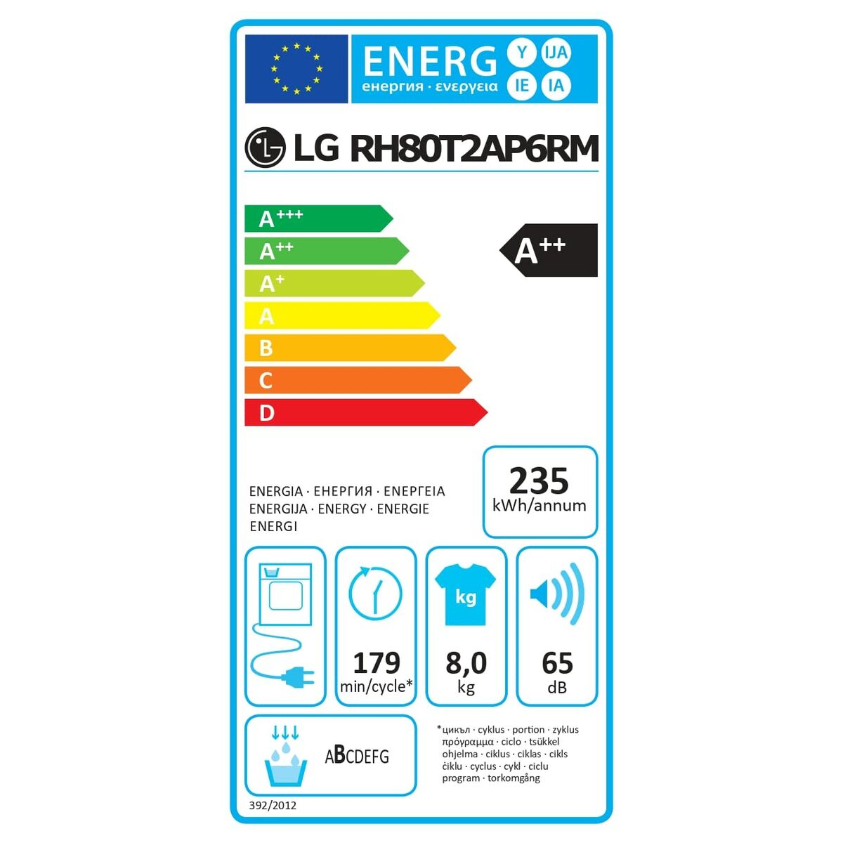 Séchoir à condensation LG RH80T2AP6RM 60 cm 8 kg