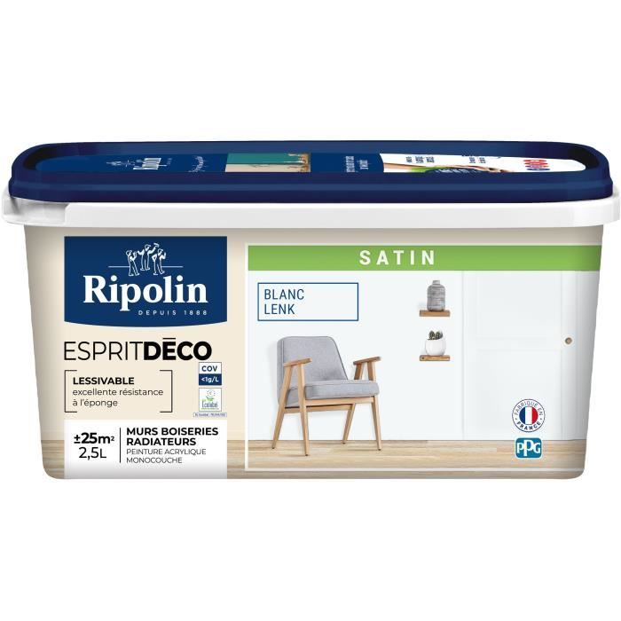 Peinture esprit deco multi-supports - RIPOLIN - 446523 - Blanc lenk - Satin - 2,5 L