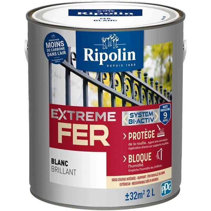 Peinture fer - RIPOLIN - 396027 - Blanc - Brillant - 2 L