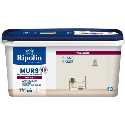 Peinture deco murs, boiseries & radiateurs - RIPOLIN - 467079 - Blanc cassé - Velours - 2,5 L