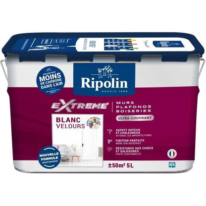 Peinture Extreme murs et plafonds - Blanc velours - RIPOLIN - 5 L