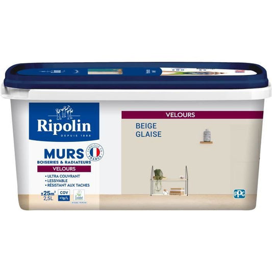 Peinture deco murs, boiseries & radiateurs - RIPOLIN - 441606 - Beige glaise - Velours - 2,5 L