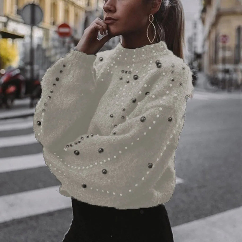 Pull Col Rond Perlé - Manches Longues - Tendance Femme