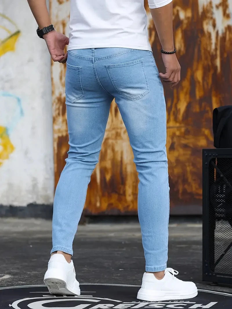 Jean Slim Denim Homme - Rétro à Fermeture Éclair